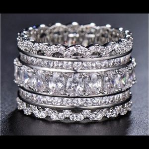 925 Sterling Silver Crown Gemstones White Sapphire Multilayer Ring